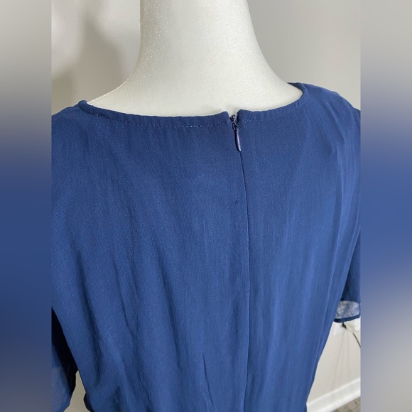 Size 16 Emma & Michele Navy Blue Dress w/ Ruffled Sides and Flowy Short-Sleeves - Picture 4 of 8